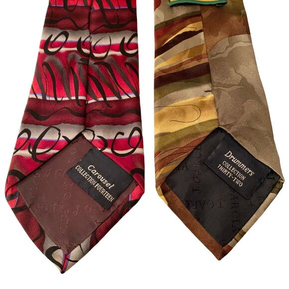 J. GARCIA 2 Pc Men’s Neck Ties Olive Green & Gold; Red, Gray, & Black 100% Silk - Picture 3 of 9